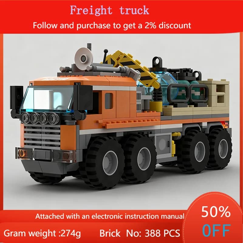 Building Block Model 6 Wide Scale MOC Freight Truck 388 Pieces Creative Toys For Children Boys Adults Christmas Gift