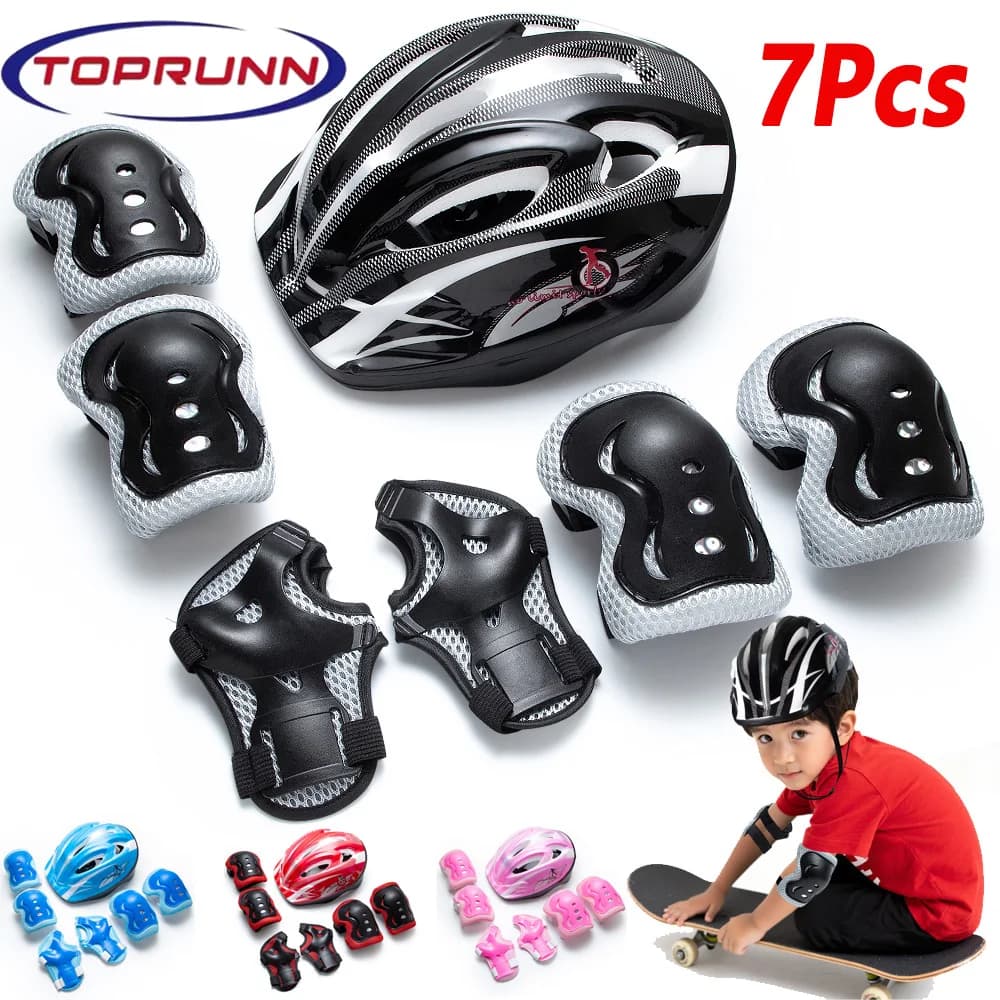7 in 1 Kids Protective Gear Set with Sports Helmet, Knee Elbow Wrist Guards Safety Pads for Boys Girls, Suitable for Cycling