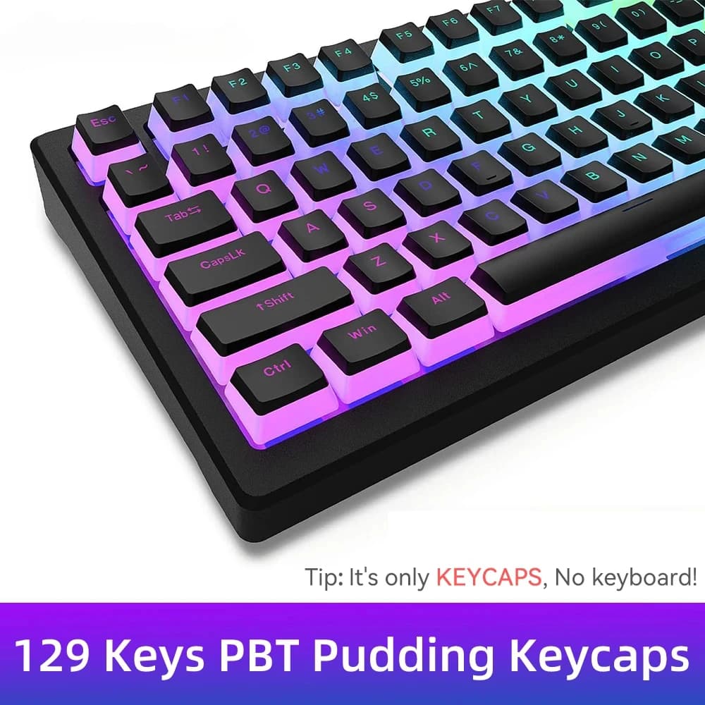New Pudding PBT 129 Double Shot keys translucent for 60% 80% 100% Layout OEM profile for RGB mechanical keyboard