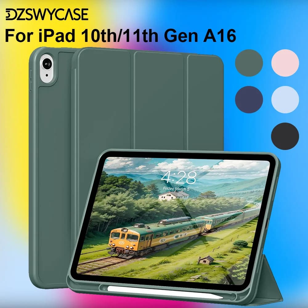 Custodia per iPad (A16) 11a 10a generazione 11/10.9 pollici 2025/2022 con portapenne, cover protettiva con supporto a tre ante, con retro morbido in TPU
