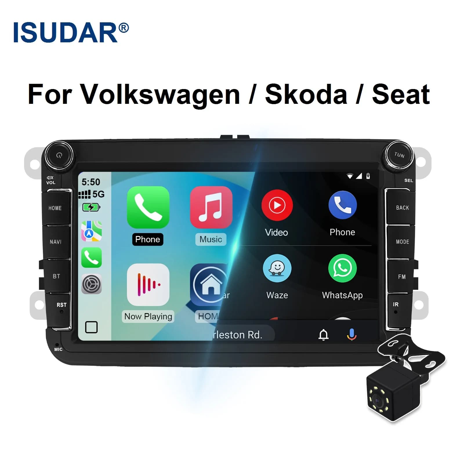 Autoradio Android ISUDAR 8 pollici, lettore multimediale per auto per VW Passat Golf MK5 MK6 Jetta Polo Touran Seat Sharan, Carplay Android Auto 2DIN