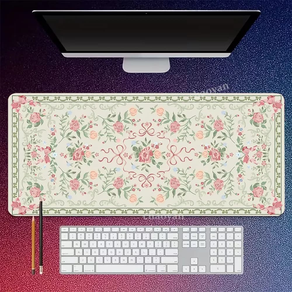The green floral mouse mat, game mouse mat, keyboard for players, desk mat with anti-skid rubber background
