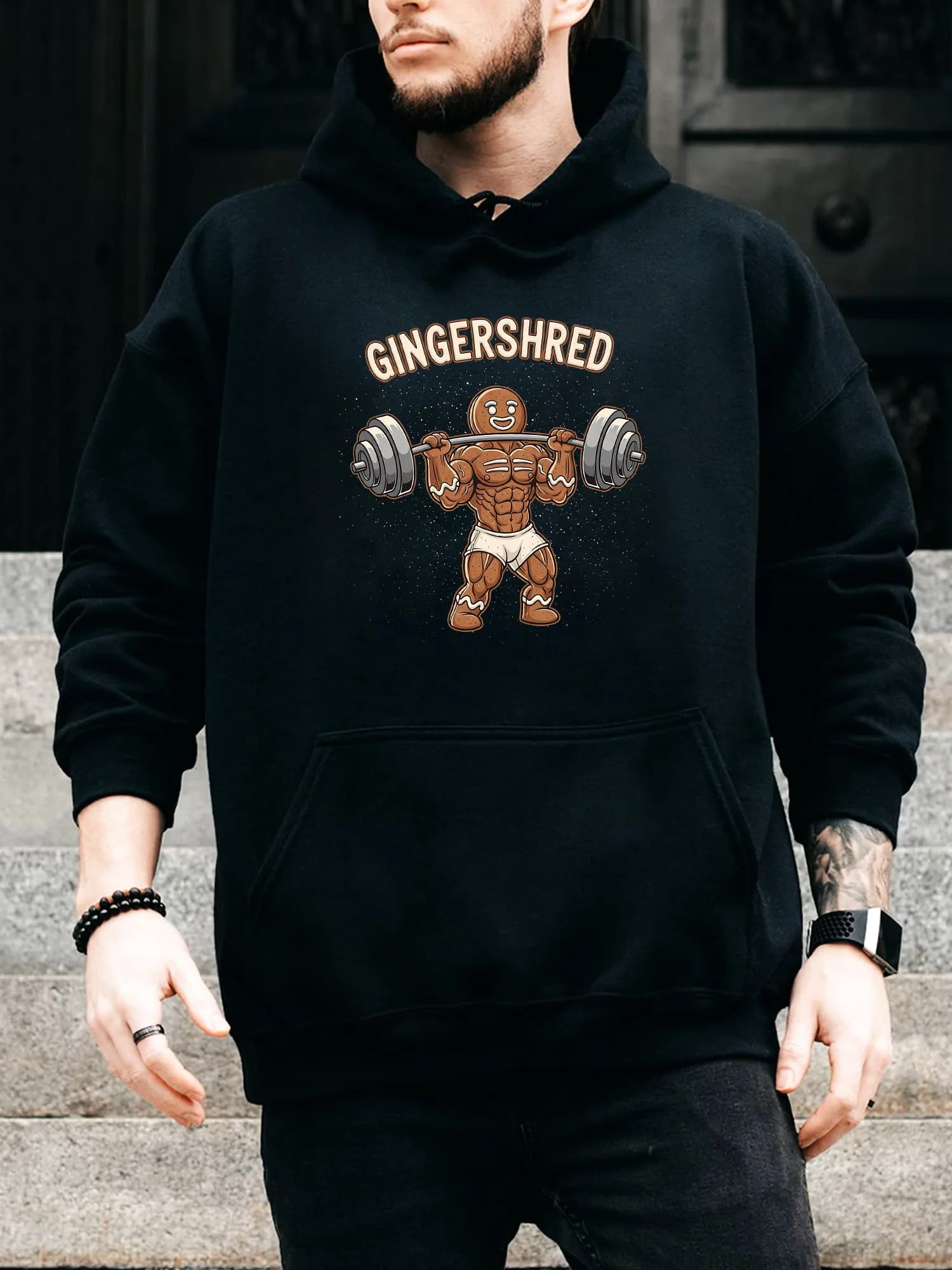 Felpa con cappuccio da uomo con coulisse Muscular Gingershred - Pullover nero casual e confortevole, felpa con cappuccio autunno e inverno