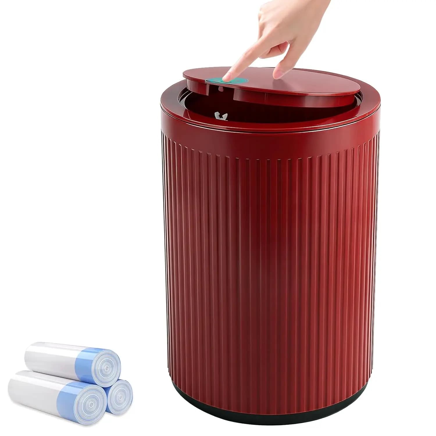 Small Bathroom Trash Can with Lid, 2.1 Gallon Garbage Can with Pop-Up Lid Trash Bin Round Wastebasket for Kitchen Bedroom Office Living Room Toilet College Dorm, Red
