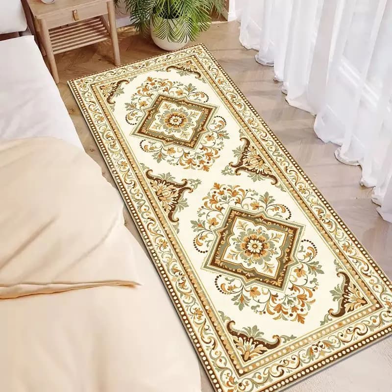VIKAMA Retro Ethnic Floral Rectangular Runner Rug, Non-Slip Washable Kitchen Hallway Mat, Entryway Doormat Home Decor