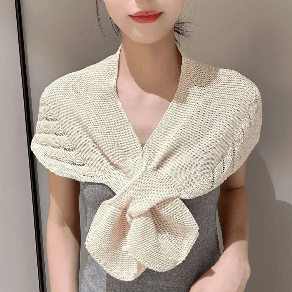 Fashion Solid Color Knitted Shawl Knitted Blouse Shoulders Cross Shawl Fake Collar Cape Summer
