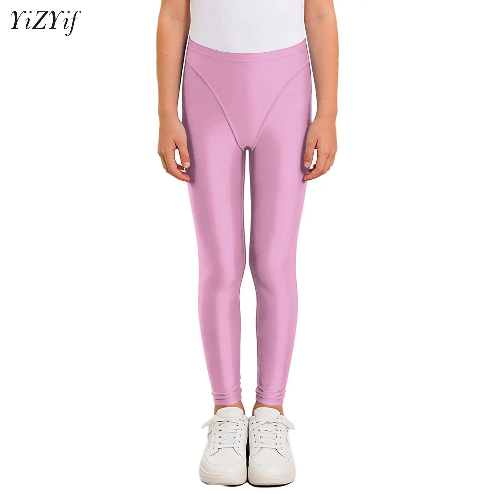 Leggings attillati da ginnastica lucidi per ragazze Pattinaggio su ghiaccio di figura Pantaloni da ballo per balletto Pantaloni con elastico in vita Palestra Yoga Allenamento Abbigliamento sportivo
