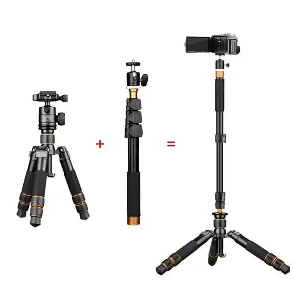 Mini treppiede da tavolo QingZhuangshidai Q166A + monopiede selfie stick Q148 con supporto per telefono gratuito per videocamera