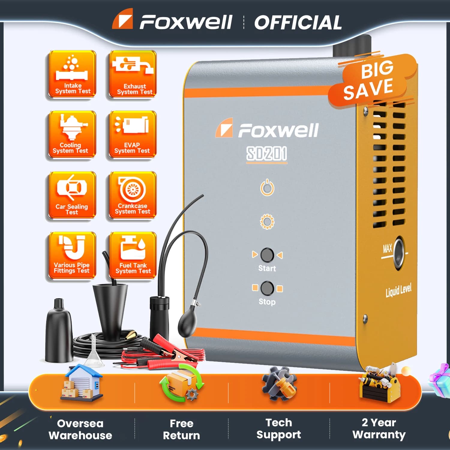 FOXWELL SD201 Rilevatore di Fumo per Auto 12V, Tester Diagnostico per Perdite nel Sistema di Alimentazione EVAP con Pompa d'Aria Integrata