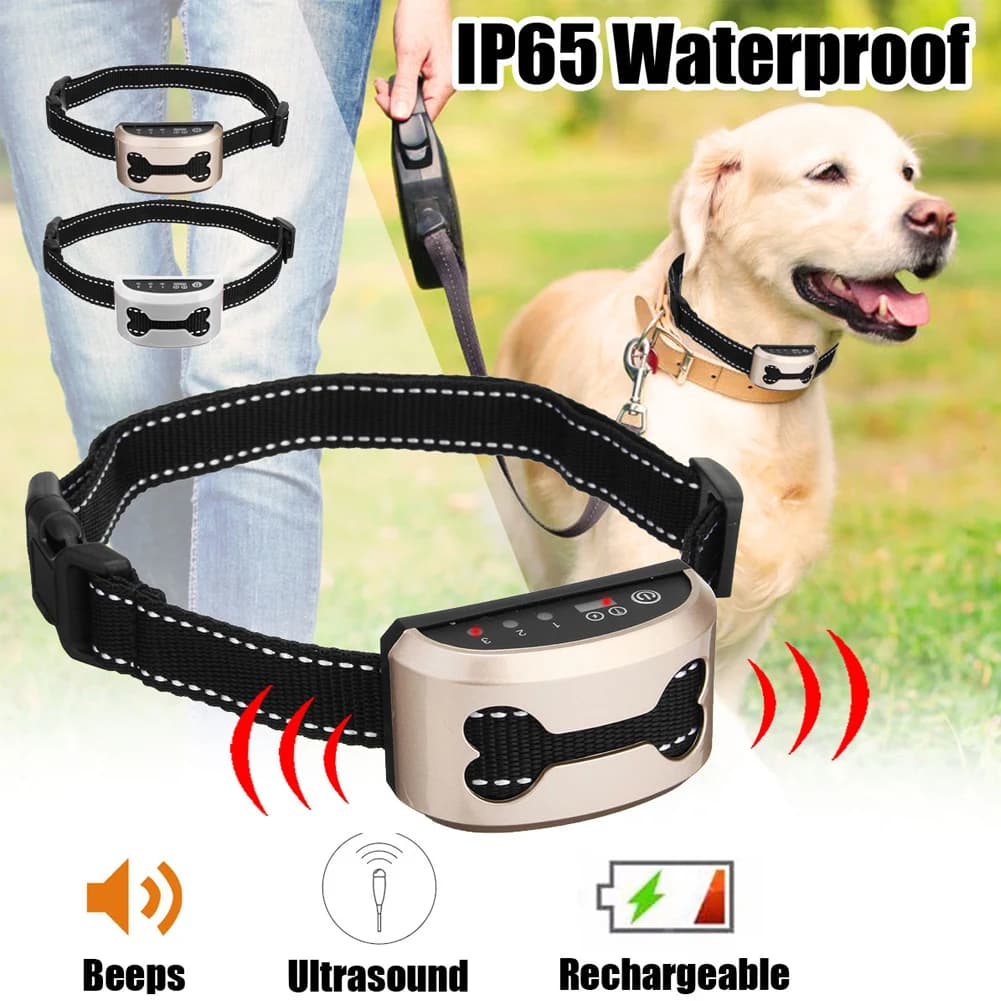 Collare antiabbaio automatico per cani Batteria ricaricabile Collari USB Sicurezza Shock statico Collari antiabbaio umani Accessori per cani 3 colori
