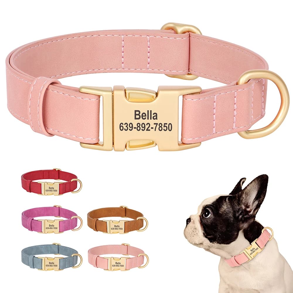 Personalized PU Leather Dog Collar Free Engraved Dog ID Buckle Collars Adjustable Pet Necklace for Small Large Dogs Pug Pitbull