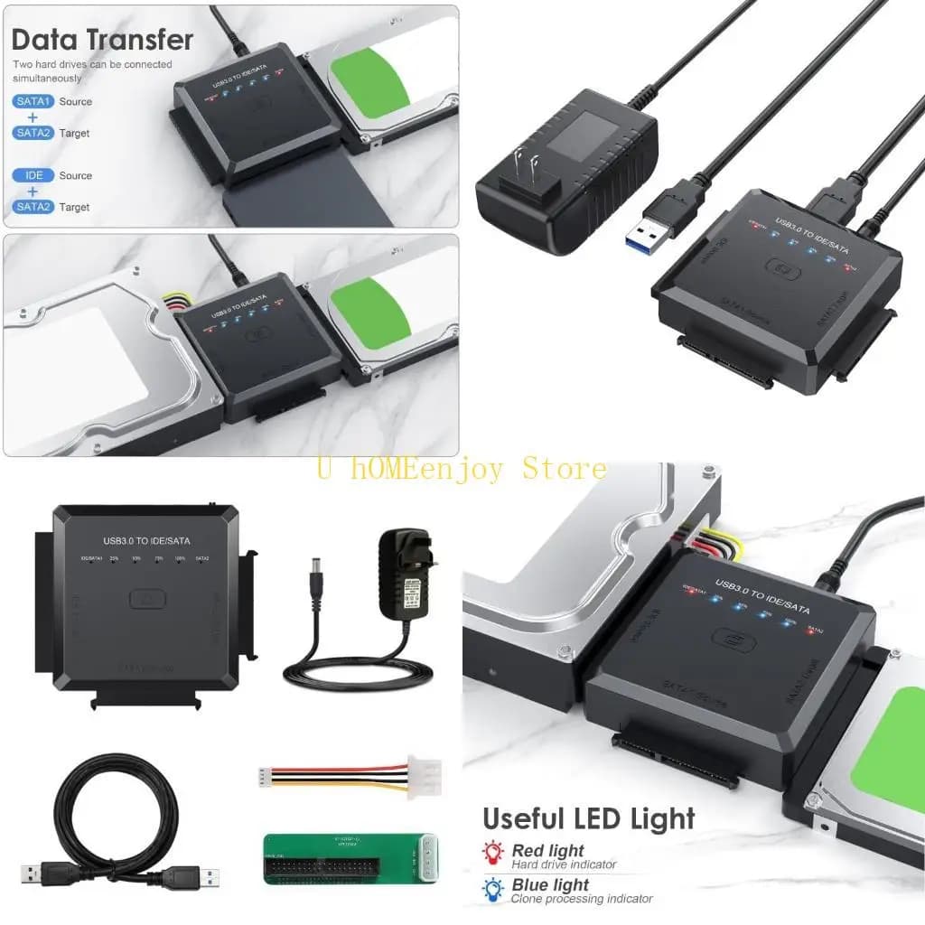 B0KF USB to IDE and Converter External Hard Drive Adapter for 2.5/3.5 HDD/SSD Hard Drive Disk, Touch Backup