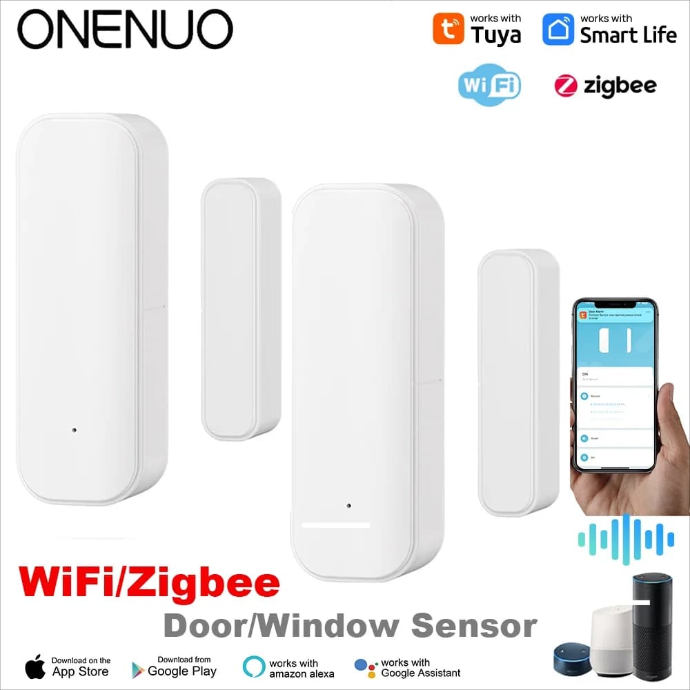 Tuya WiFi Zigbee Sensore per porte e finestre con batteria Sistema di allarme di sicurezza domestica intelligente Controllo vocale tramite Alexa Google Home Smart