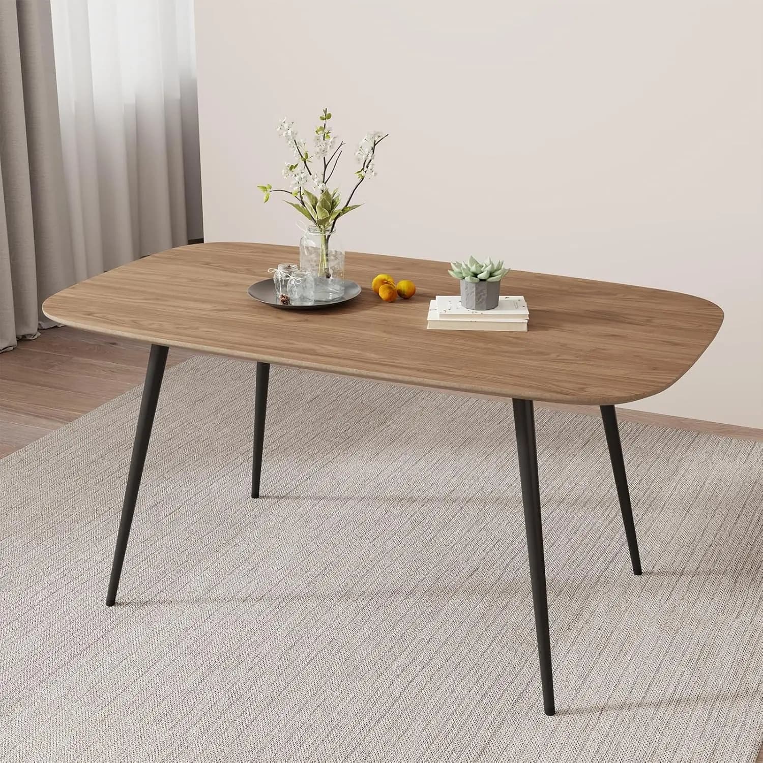 Tavolo da Pranzo in MDF 55.1' per Cucina e Sala da Pranzo, Tavolo per 4-6 Persone con Gambe in Metallo, Arredamento per Soggiorno e Scrivania per Ufficio