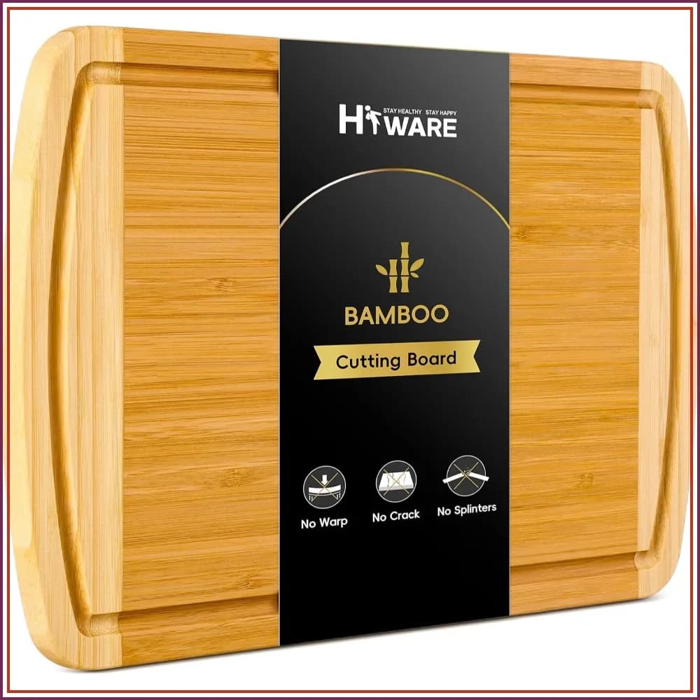 Large Wooden Cutting Board for Kitchen Meal Prep & Serving - Bamboo Cutting Board with Juice Groove & Side Handles, Charcuterie & Chopping Butcher Block - 100% Organic Bamboo, Pre-Oiled, 16" x 10"