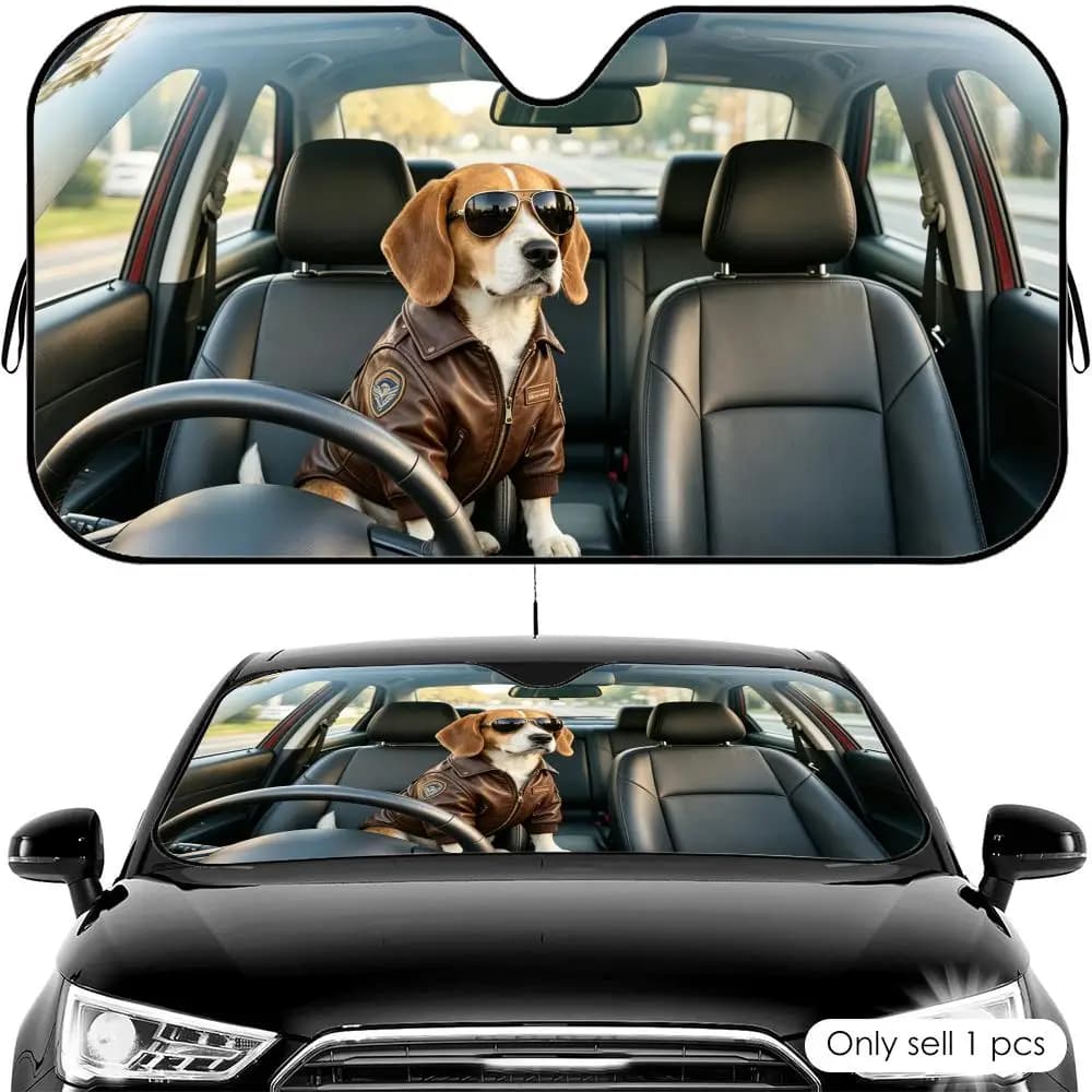 Parasole per Auto in Alluminio Riutilizzabile con Motivo Beagle, Protezione UV e Isolamento Termico per Parabrezza