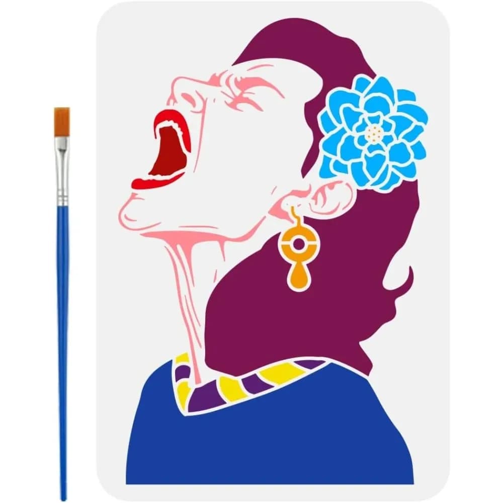 Stencil per pittura da donna per gusci Modello per gusci da 8,3x11,7 pollici con pennello Woaman con grande fiore e orecchini