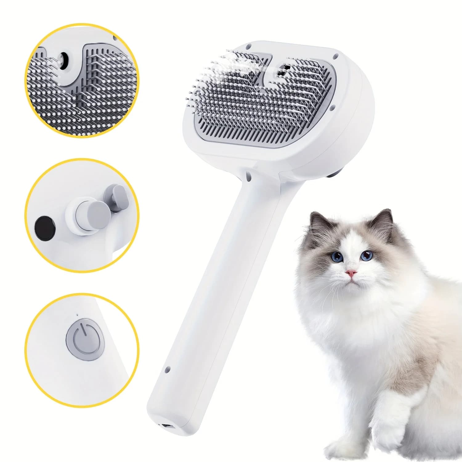 Spazzola a Vapore per Gatti, Pettine 3 in 1 per la Cura degli Animali Domestici con Serbatoio d'Acqua, Spazzola a Vapore Spray per Gatti con Funzione Auto-Pulente