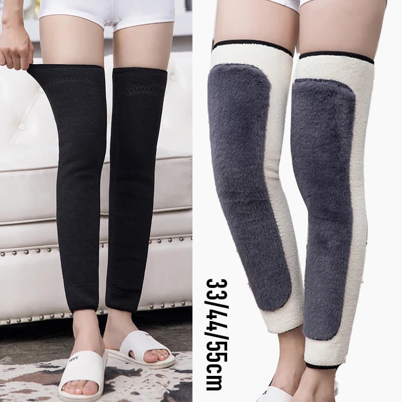 Scaldamuscoli pelosi Velluto di agnello finto Ginocchiere addensate Supporto per ginocchiere Maniche termiche per gambe Leggings caldi in velluto imitazione coniglio
