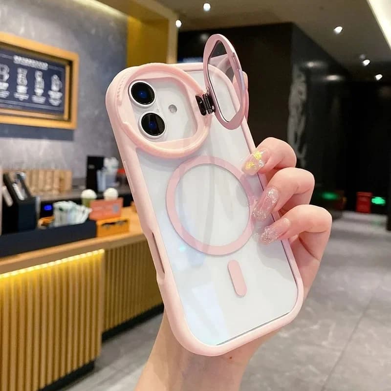 Clear Camera Stand Back Cover For iPhone 17 18 16 15 14 13 Pro Max Magnetic Wireless Charging Transparent Phone Case