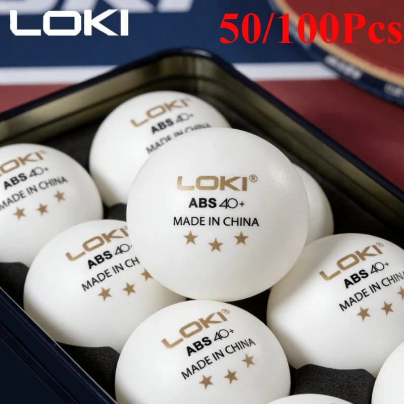 Palline da ping pong LOKI 3 stelle, 50/100 pezzi, 40+ palline da ping pong ABS con cucitura per allenamento e competizione, confezione a colonna a bolle d'aria