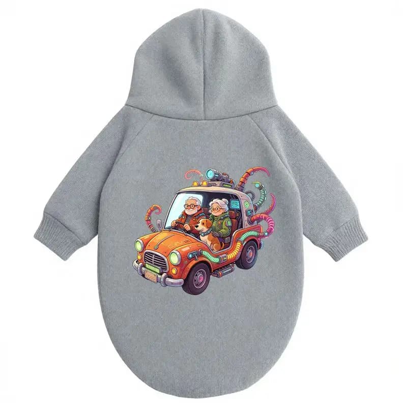 Unique Dog Hoodie Retro Car Print Pet Apparel Warm Winter Coat