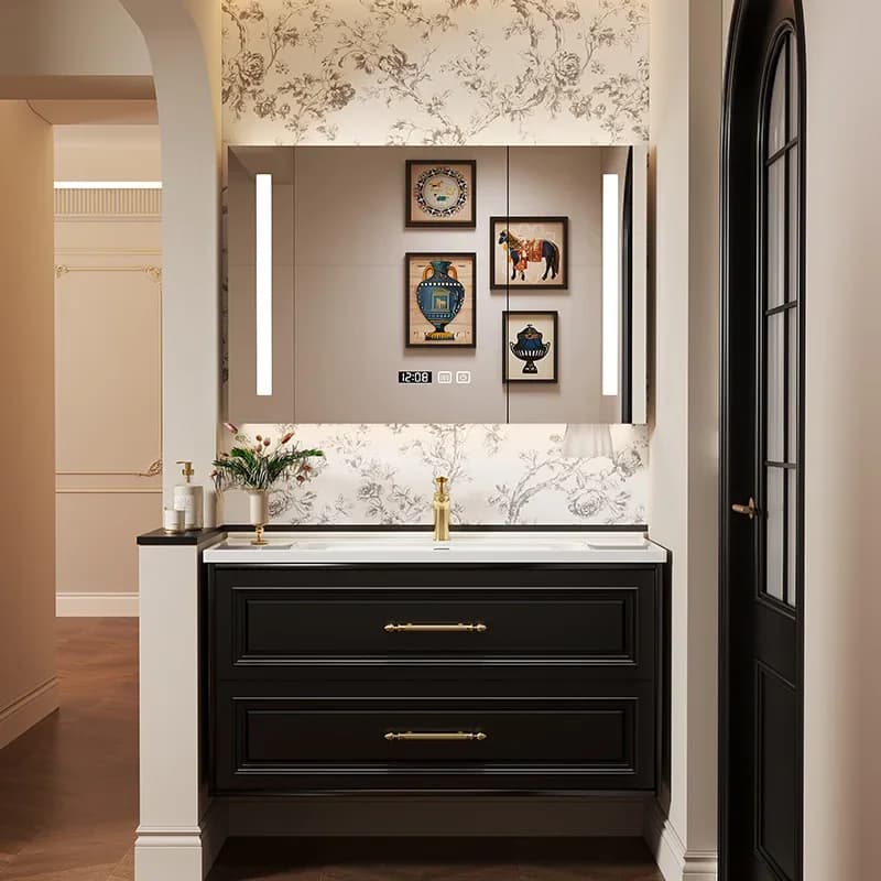 French Retro Bathroom Cabinet Standing Antique Bathroom Toilet Sink Oak Oraganizer Mirror Luxury Smart Banyo Dolabi Furniture