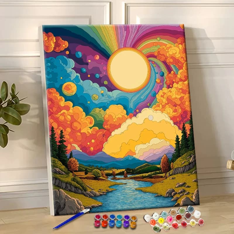 Painting By Numbers A Colorful Sky Acrylic Paint Canvas Dropshipping Portrait Family Children Photo Christmas gifts