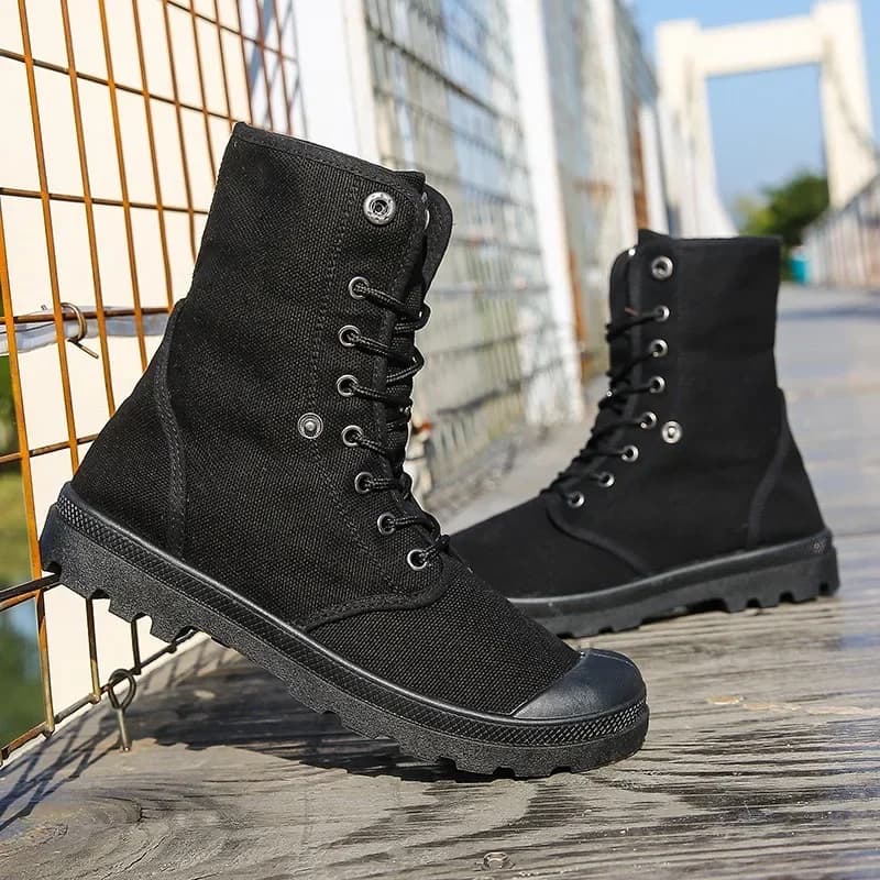 Stivali di tela alti da uomo 2025nuove scarpe casual traspiranti per uomo Stivaletti stringati Sneakers antiscivolo per esterni Botas Masculina