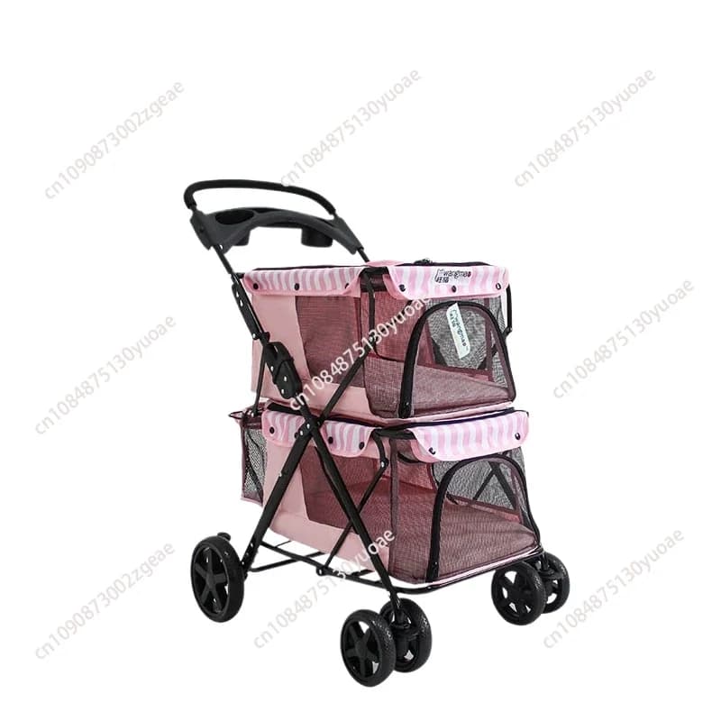 Passeggino per gatti gemelli Passeggino pieghevole per passeggino doppio Carrello per trasportatori per cani a quattro ruote da viaggio