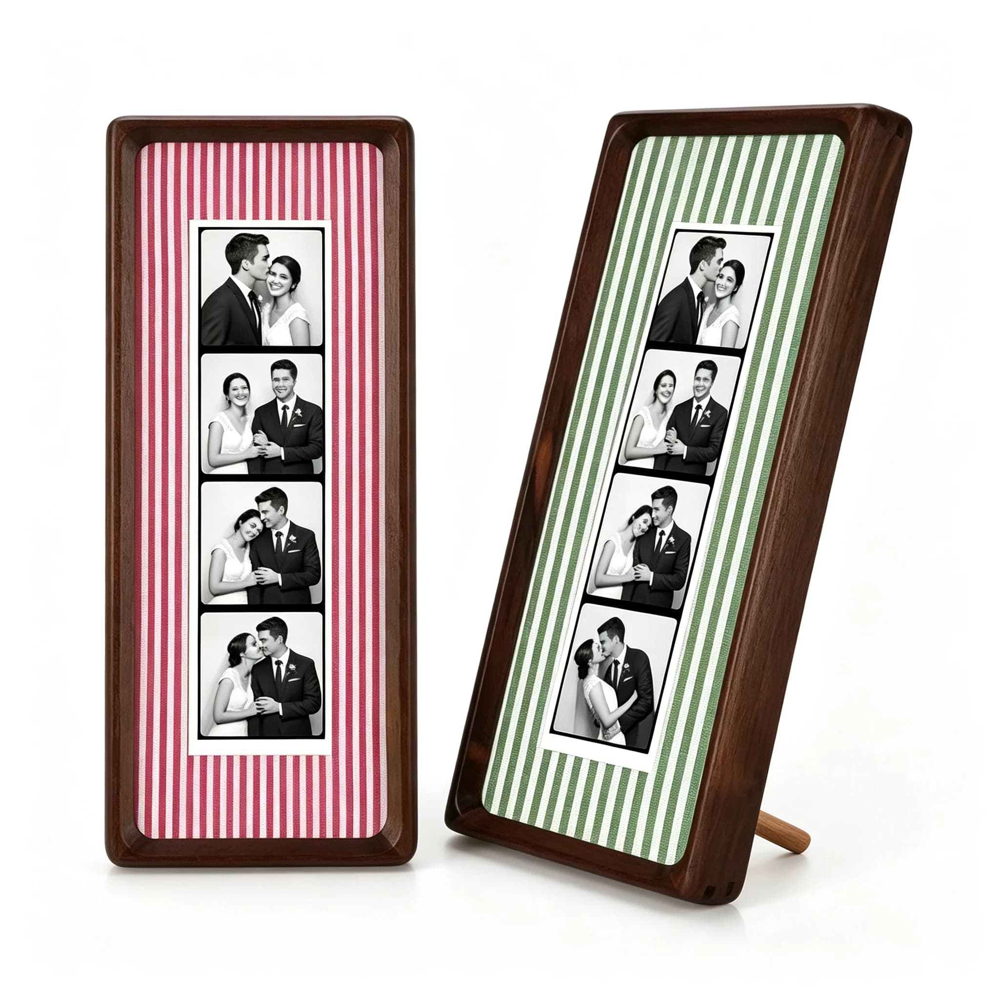 Striped Fabric Frame, Anniversary Gift for Couples, Wedding Keepsake Couple Photo Strip Frame Custom Photo Booth Picture Frame