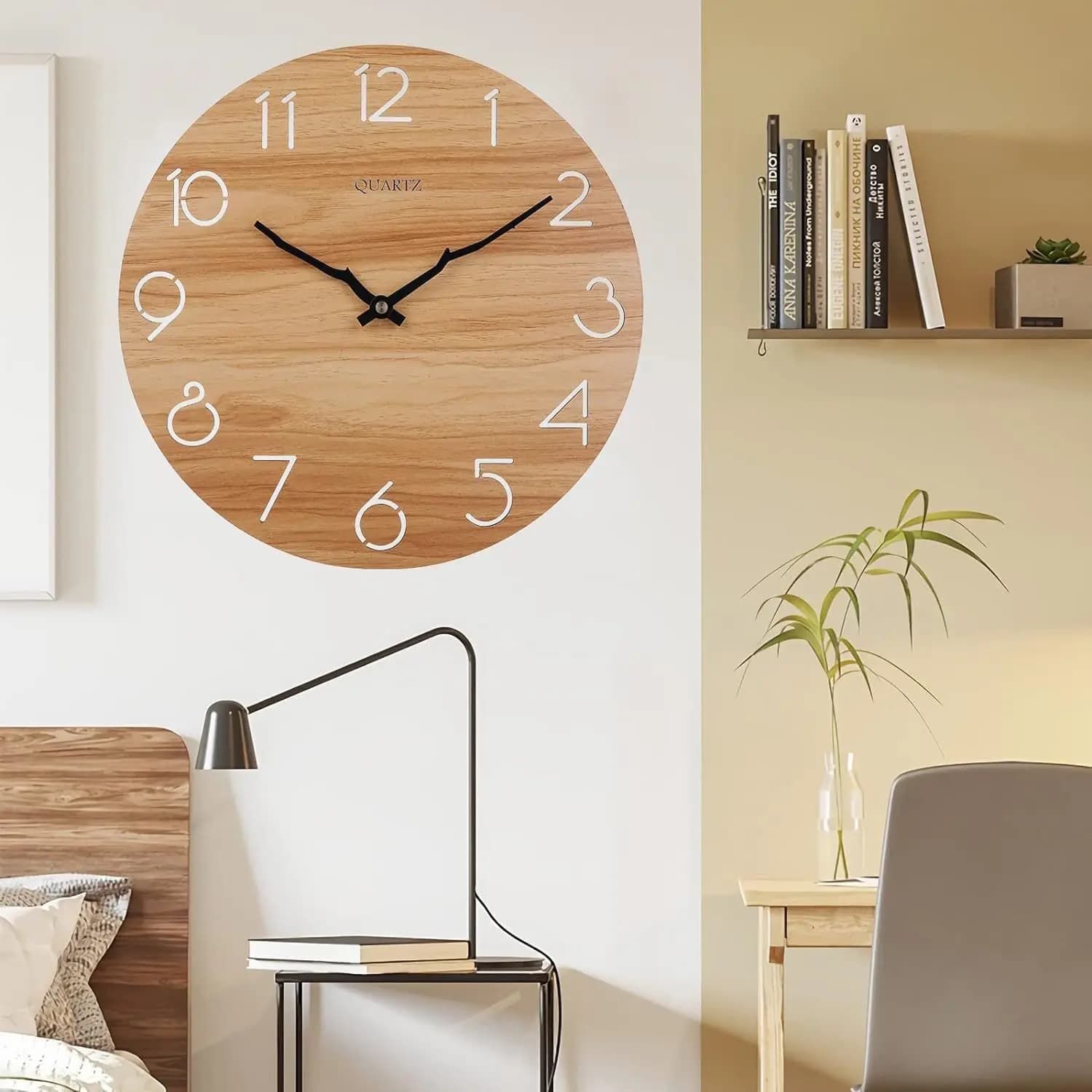 Wall Clock Walnut European Minimalist Office Bedroom Living Room Hollowed Out Digital Wooden Clock