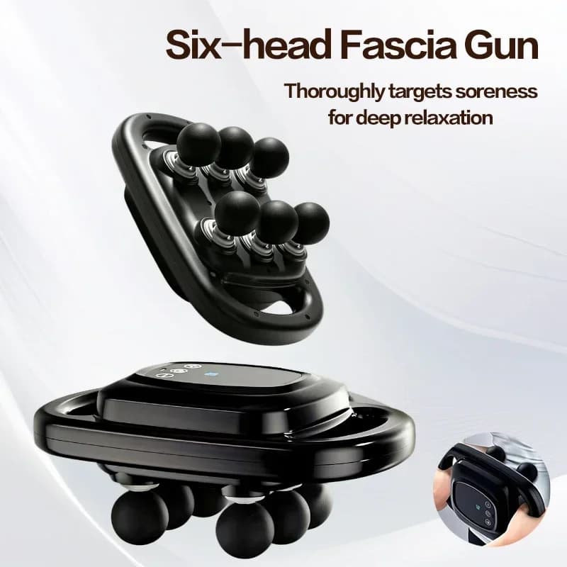Pistola per Massaggio Profondo a 6 Testine, Potente Massaggiatore Muscolare a Vibrazione per Schiena, Vita, Spalle, Gambe, Sollievo dalla Fatica e Recupero