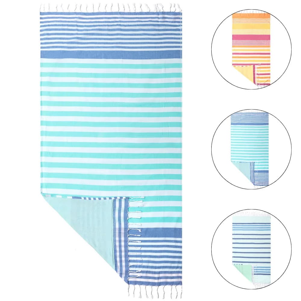 Asciugamano da spiaggia in cotone con nappe turche, doppio strato, morbido e resistente alla sabbia, leggero, adatto per viaggi all'aperto