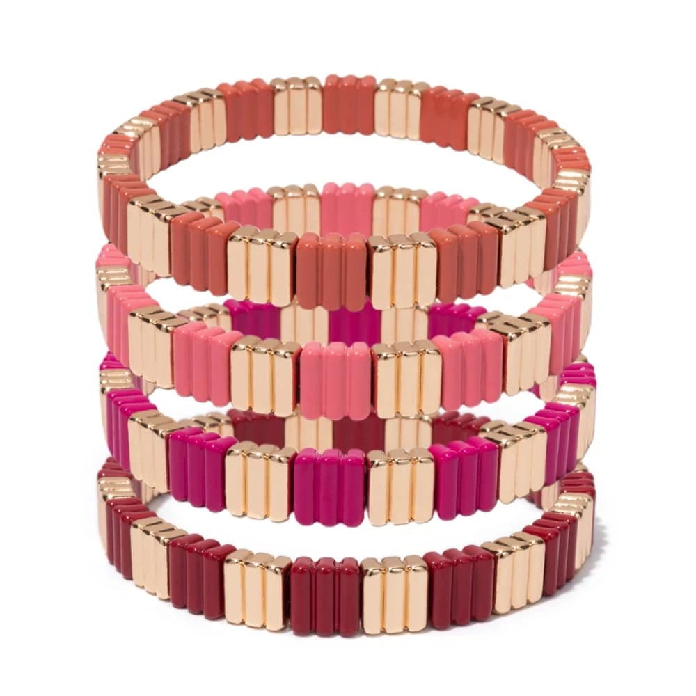 2024 New Gold 6x8mm Elastic Beaded Bangle For Women Pink Color Boho Colorful Charm Accessory