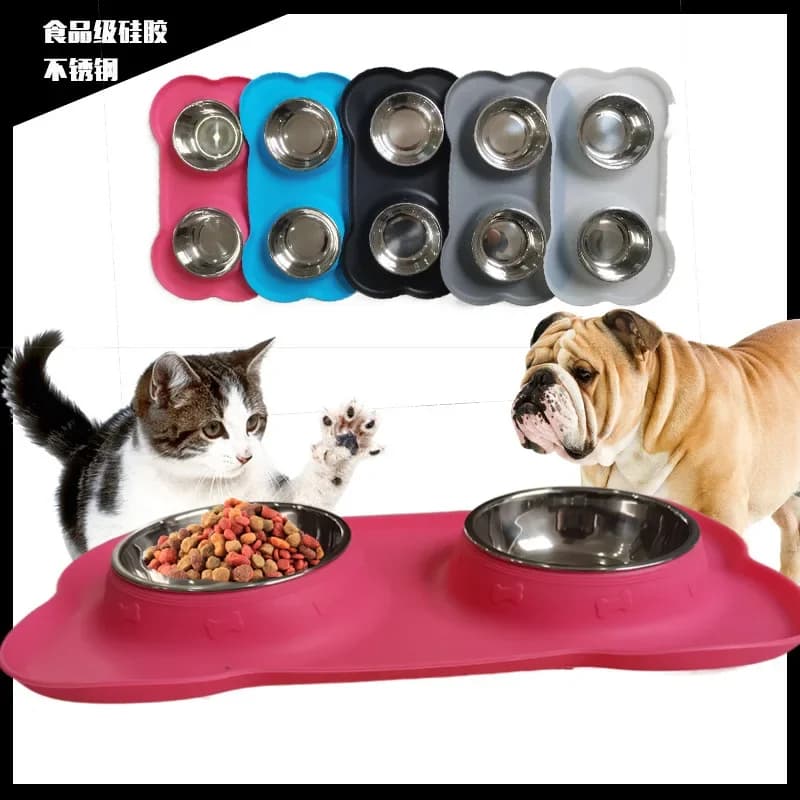 Ciotole per cibo per cani in acciaio inossidabile, ciotole per acqua per cibo per cani da compagnia antiscivolo, ciotole per alimentazione con tappetino piatti per cani di piccola taglia grande
