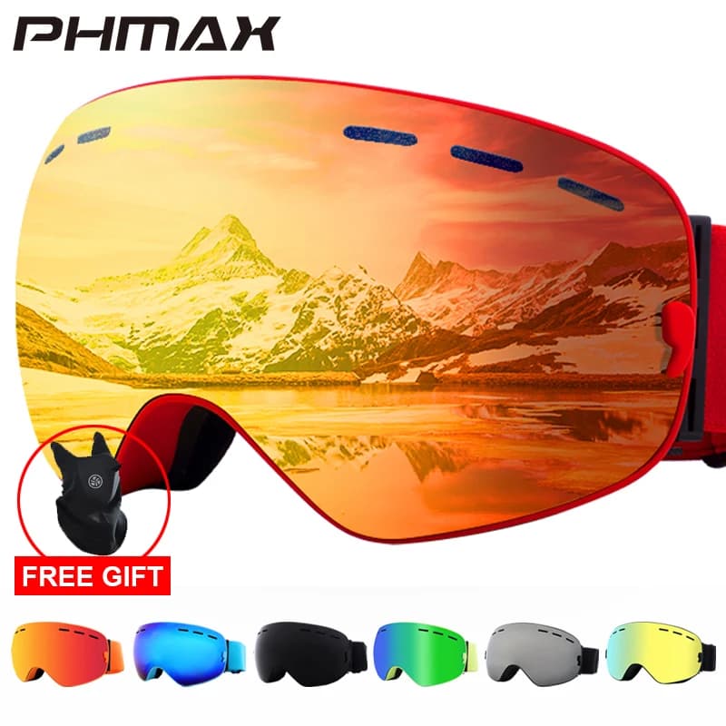 PHMAX Occhiali da sci Uomo Occhiali da snowboard Donna Inverno Outdoor Occhiali da sole da neve UV400 Doppi strati Lenti Anti-Fog Occhiali da sci