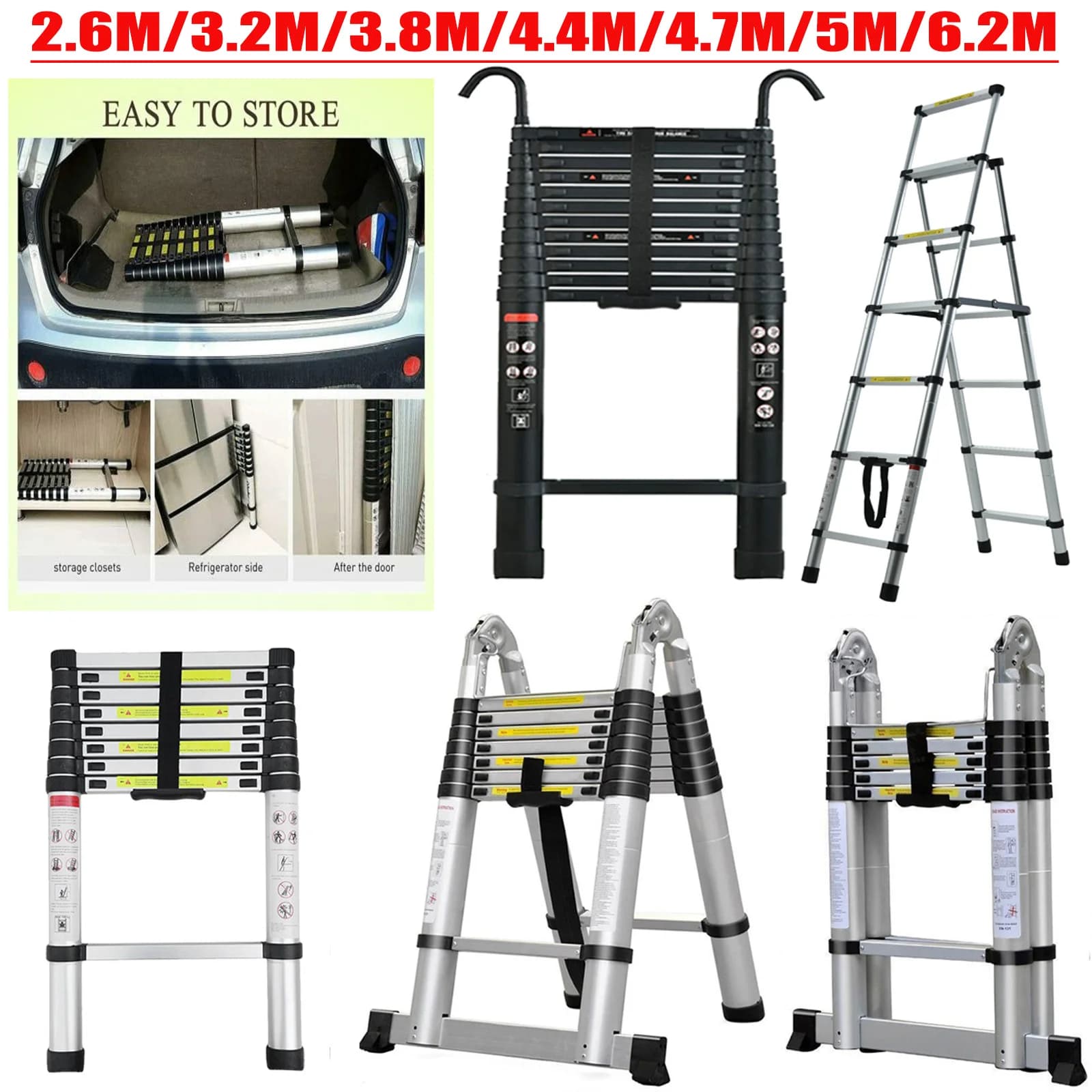 DayPlus Scala telescopica a soppalco Scale pieghevoli Scale allungabili in alluminio Pieghevole estensibile portatile,EN131,150 kg/330 libbre