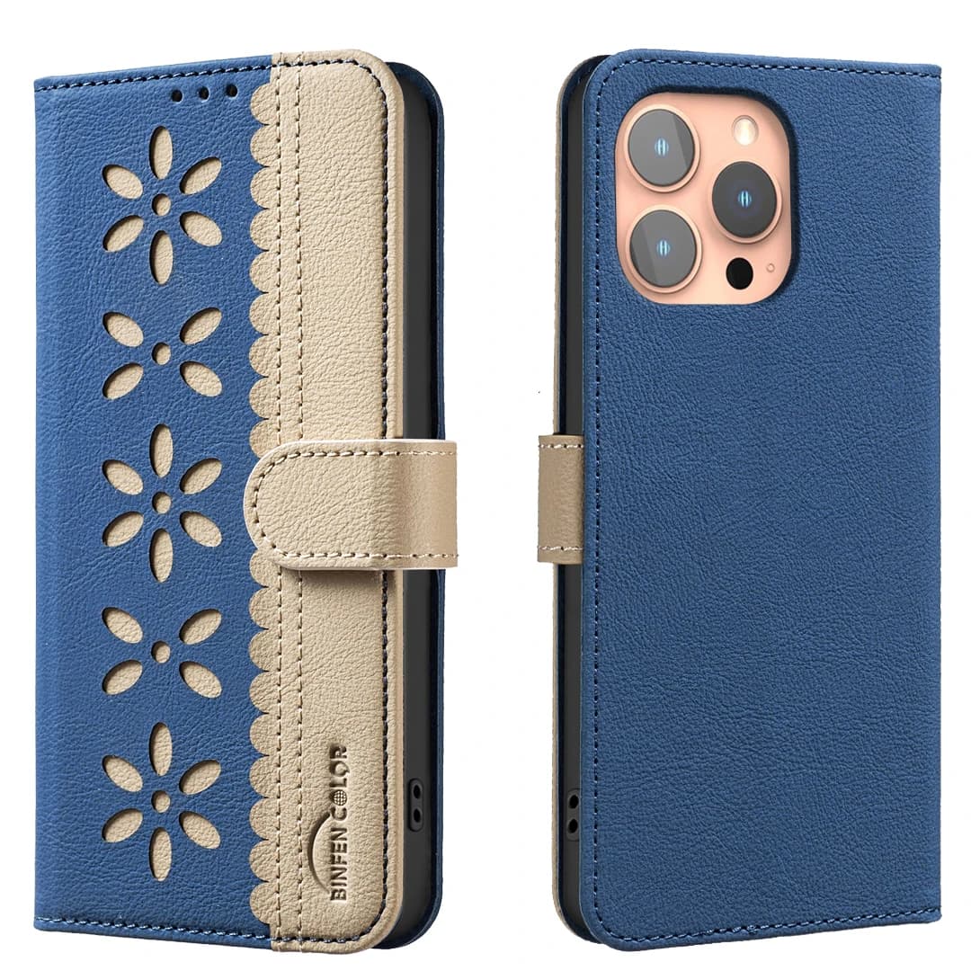 Custodia a portafoglio in pelle con fiore per IPhone 16 Pro Max 16E Blocco RFID 15 14 13 12 11 Xs Xr Stand Card Solt Bag Libro Cover in pizzo