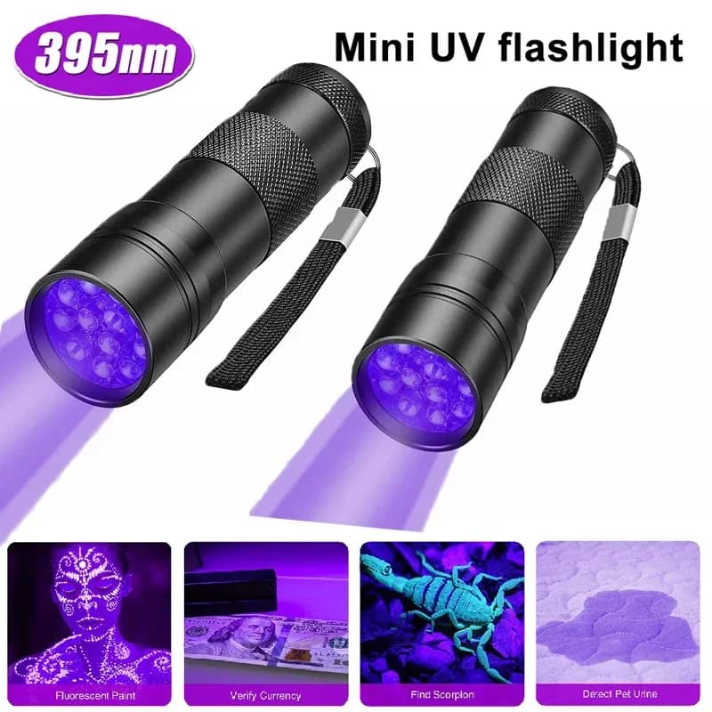 9/12 LED UV Protective Flashlight Black 395 NM Ultraviolet Flashlight Black light detector for dog urine pet stains and bed bugs