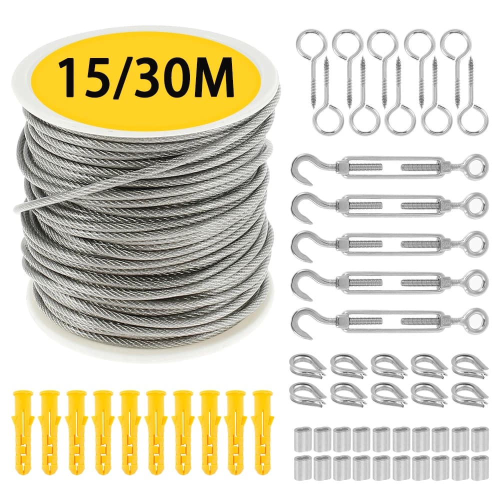15M/30M Stainless Steel Cable Kit Robusto Garden Cable for Railing Outdoor Curtain Roll 304 PVC Coated