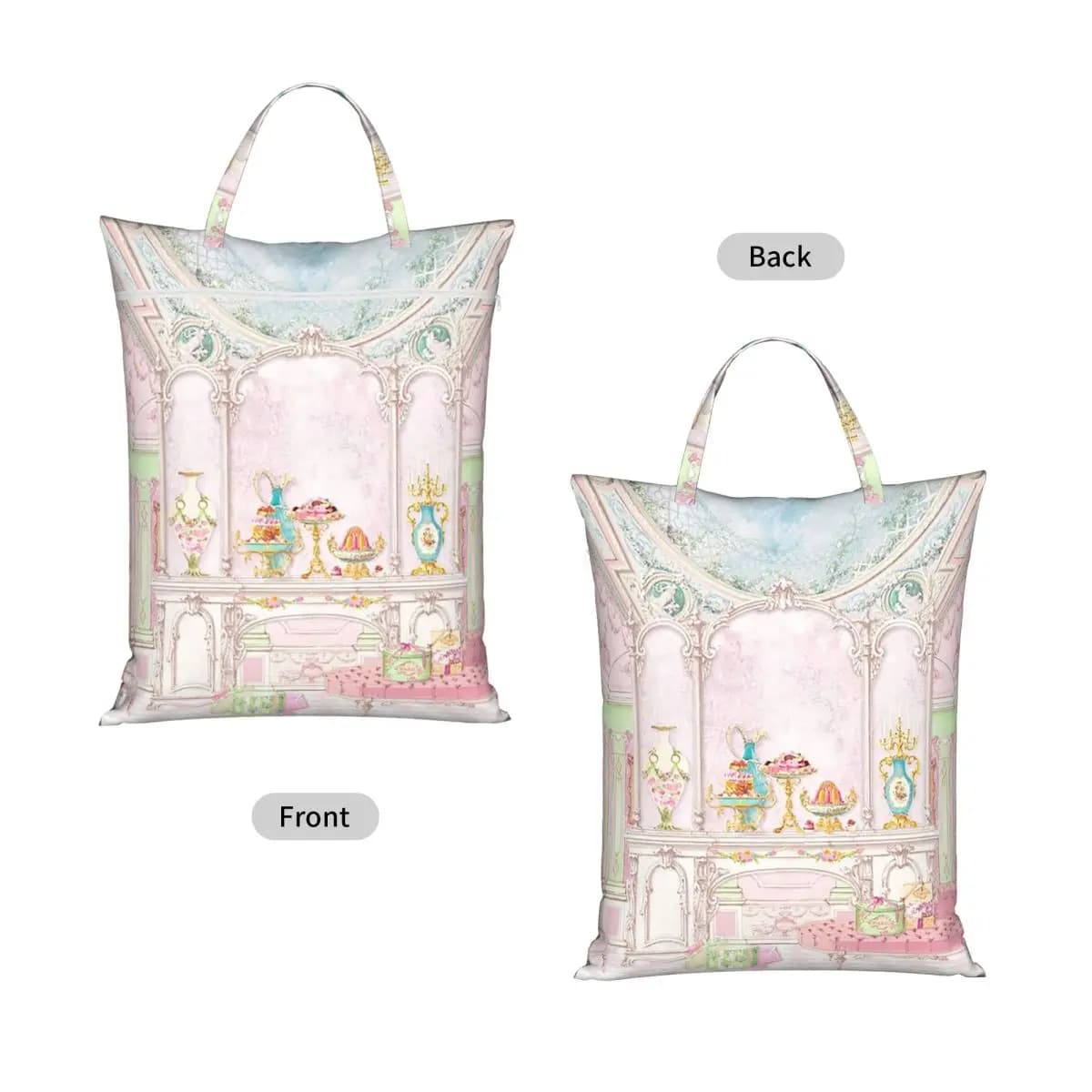 French Patisserie Marie Antoinette Pink Cake Shop Diorama Travel Laundry Bag Reusable Dirty Clothes Pouch Gym Washing Basket