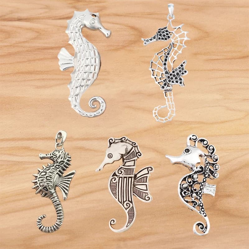 5 Pieces Tibetan Silver Large Open Seahorse Hippocampus Life Horse Charms Pendants for Necklace Jewellery Making Finding