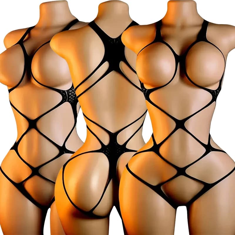 Open Back Crotchless Tight Bodysuit Sexy Lingerie Women Fishnet Hollow Open Bra Pantyhose Black Lace Stockings Teddy Body Tights