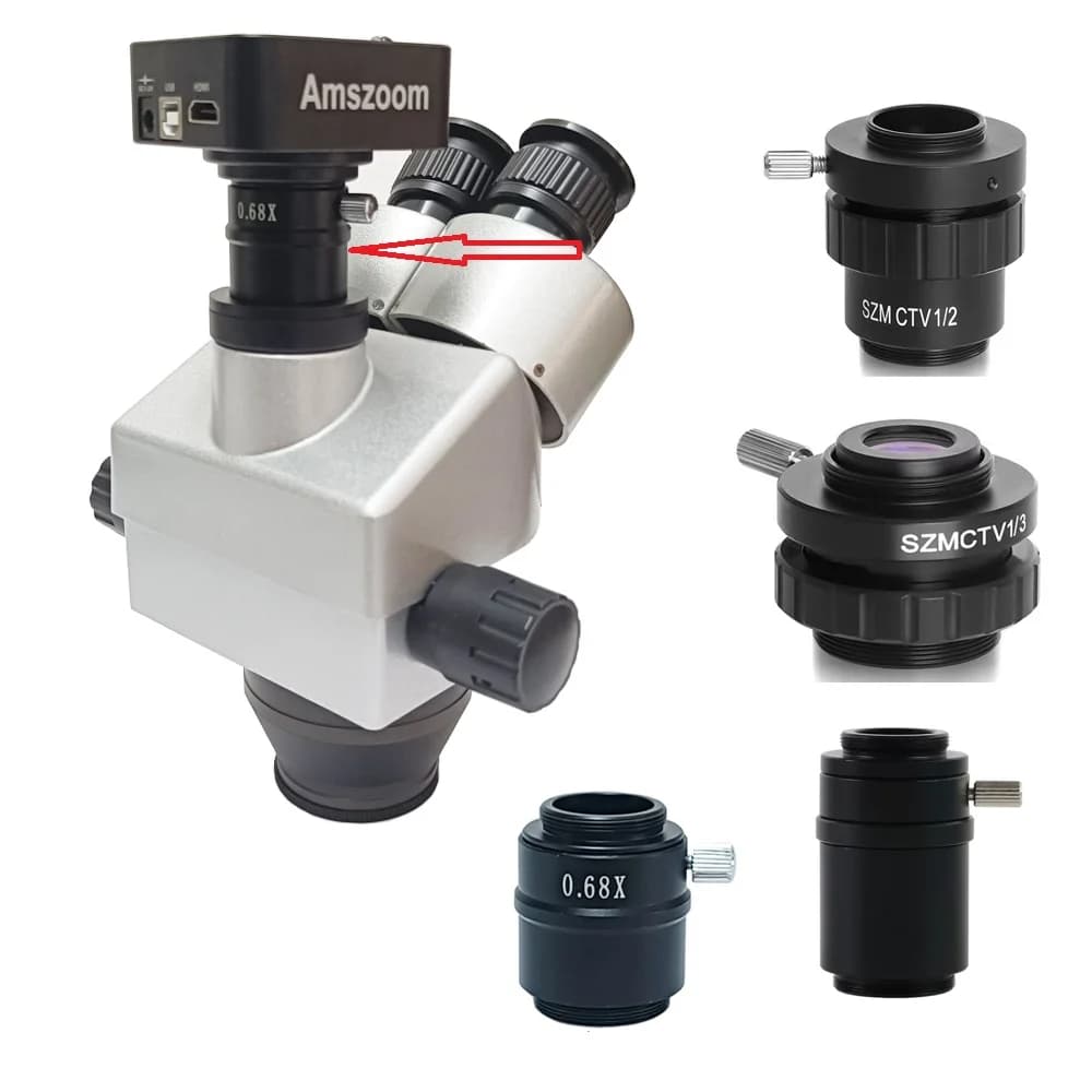 Obiettivo con attacco C 0,3X 0,5X SZM CTV1/2 1/3 1X Adattatore per videocamera per microscopio stereo trinoculare