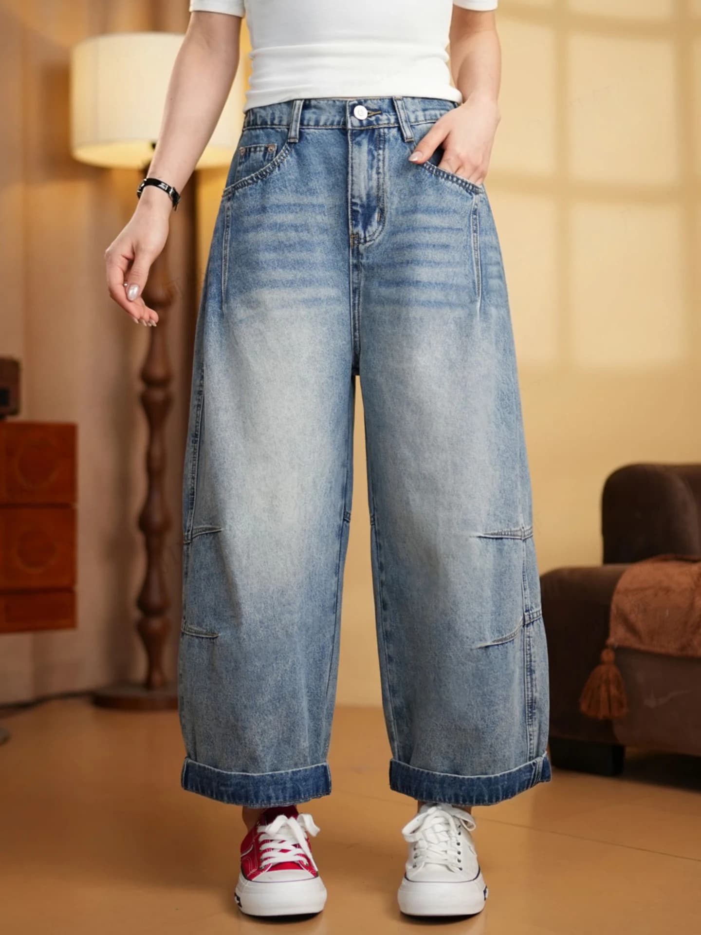 Jeans Slim a Vita Alta e Gamba Larga da Donna, Nuovo Stile Estivo Sottile, Pantaloni Bootcut Corti Casual in Misto Cotone Poliestere