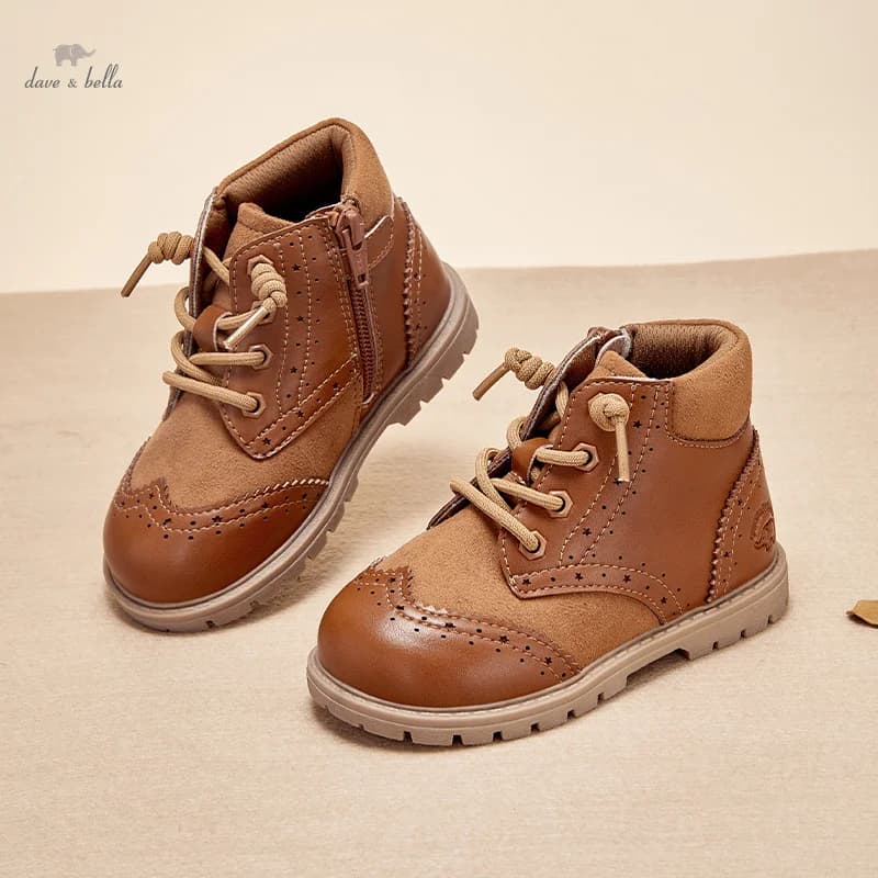 Dave Bella Stivali in pelle per bambini Calzature vintage marroni per ragazzi Ragazze Stivali per bambini antiscivolo DB4238404-S