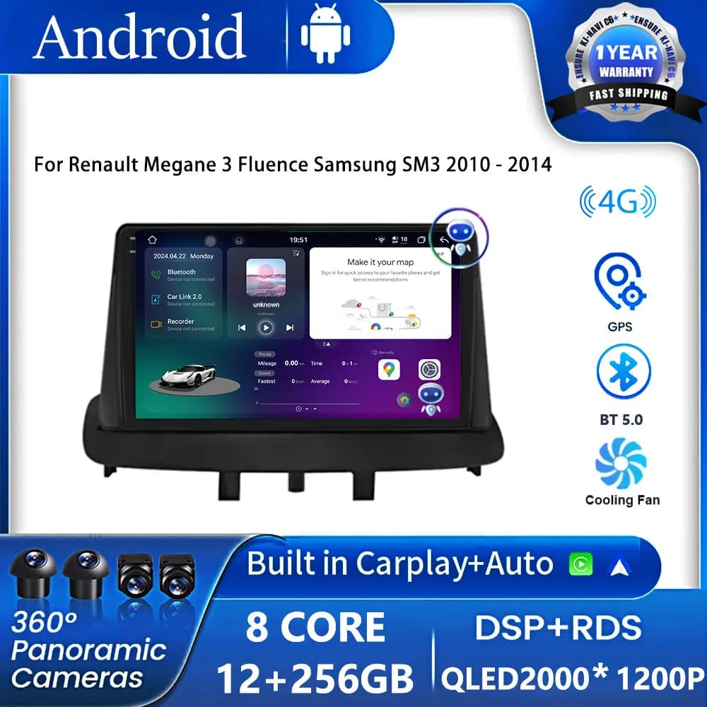Android 16 Per Renault Megane 3 Fluence Samsung SM3 2010 - 2014 Lettore multimediale DSP CarPlay GPS Autoradio