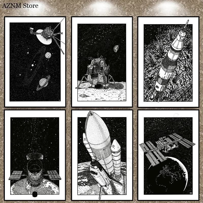International Space Station Poster Spacecraft Lunar Lander NASA Artwork Canva Painting Wall Art for Living Room Home Decor Mural