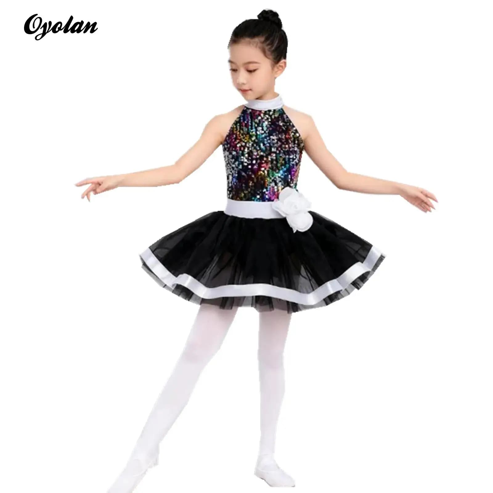Bambini Ragazze Paillettes Lucide A Strati di Tulle Principessa Ballerina Balletto Abiti da Ballo Ginnasta Body Pattinaggio di Figura Vestito Dal Tutu